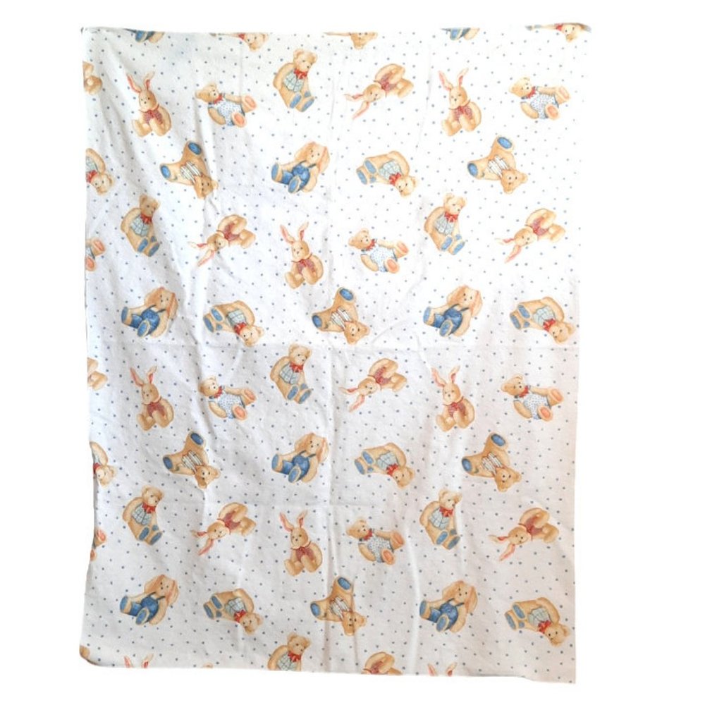 Vintage Springs Bunny & Teddy Bear Flannel Receiving Blanket 36" X 28"
